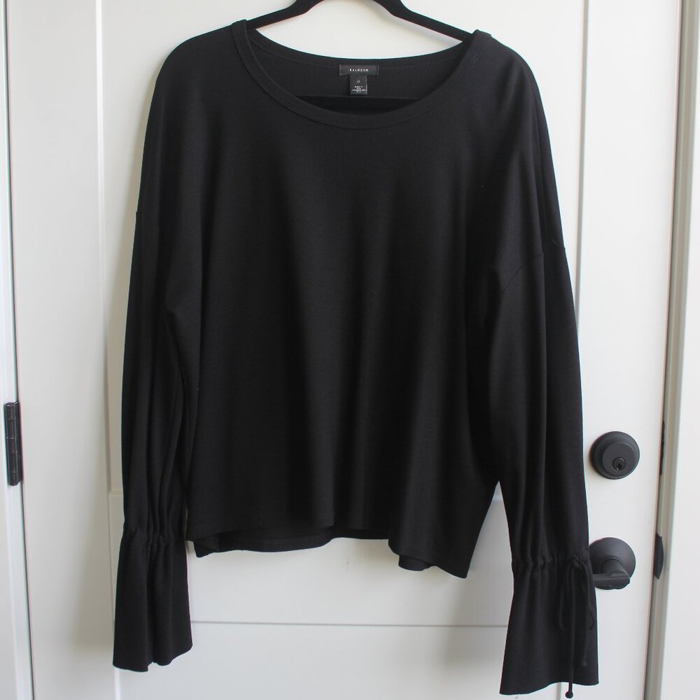 Halogen black sweatshirt with tied bell sleeves